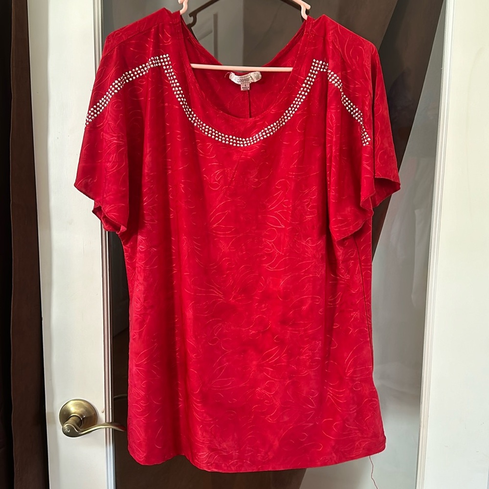 Silky, feeling size large top, embellished little jewels at the top